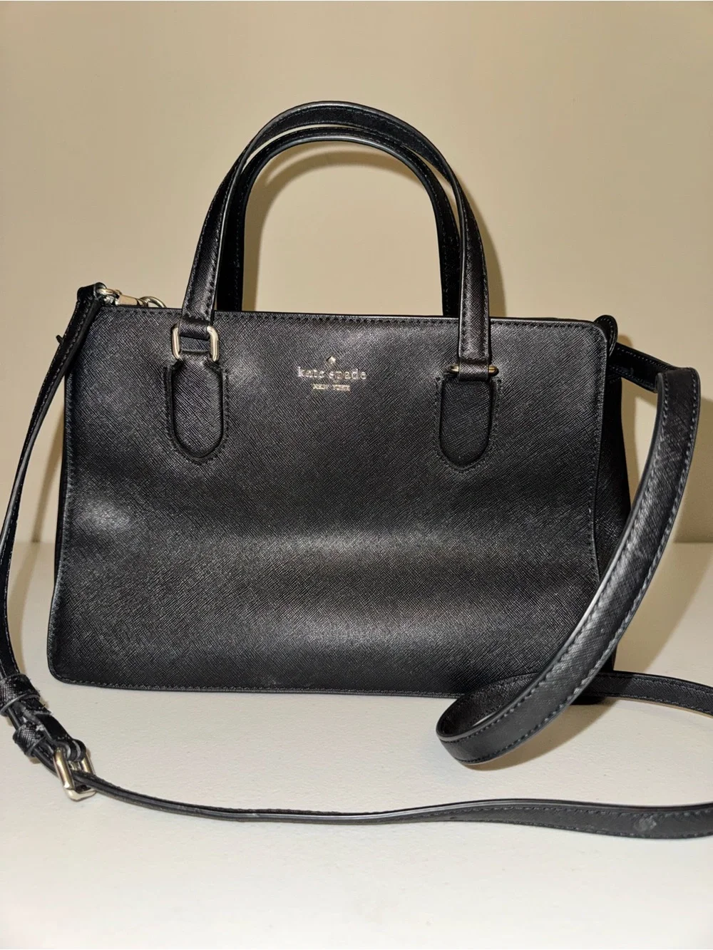 kate spade black saffiano leather satchel with detachable strap